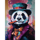 Panda Portrait with Purple Suit Top Hat and Cigar Canvas Poster Picture Wall Art