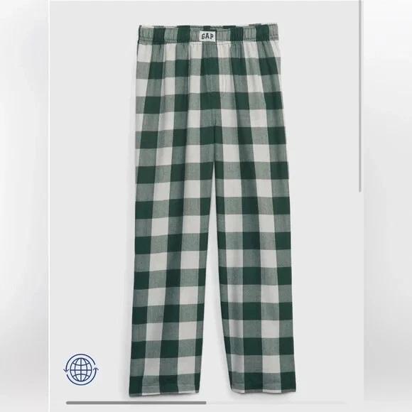 NWT Gap Kid Boys Pajamas Pants Holiday Xmas green white plaid flannel recycled 6 - Image 1 of 1