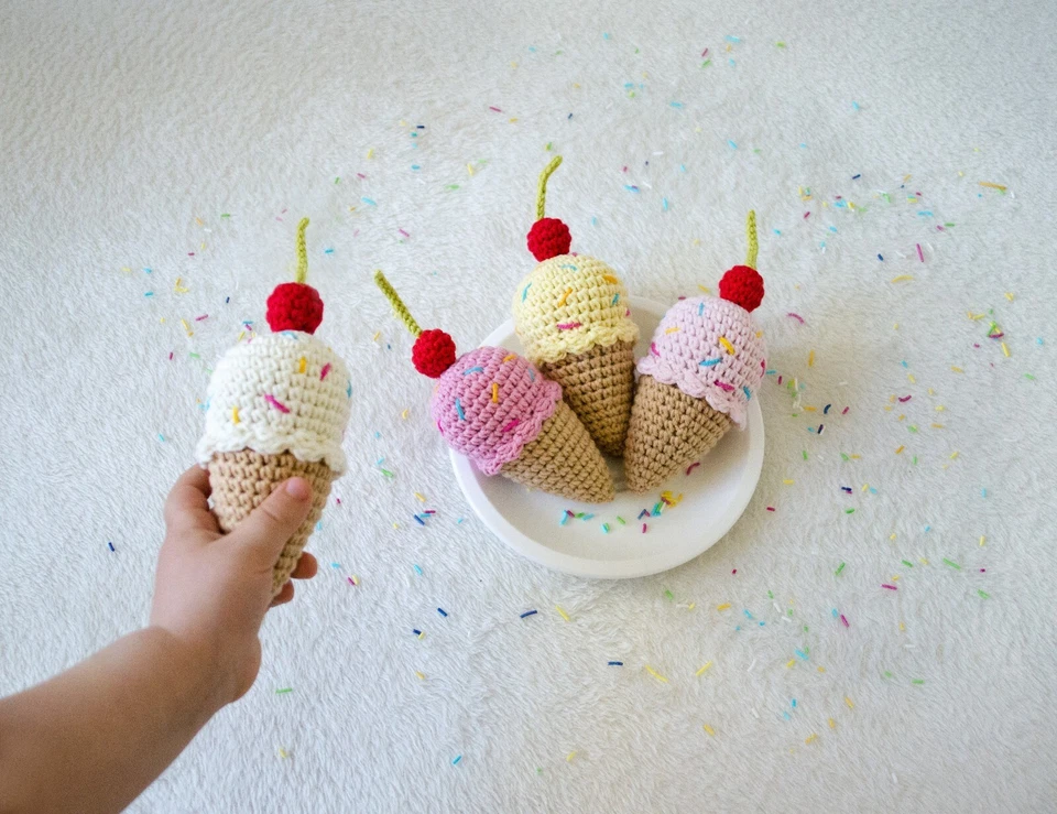 Cono de helado juguete para bebé ganchillo niño niña jugar comida unisex recién nacido juguete ecológico Foto 1 de 4