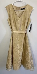 Chetta B Women’s Dress Size 4 Midi Tie Cinch Waist Champagne Ribbon Yellow NYE - Picture 1 of 14