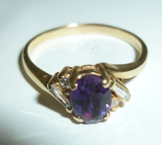 Anel vintage Harold Freeman assinado 14K diamante ametista 2,42 g tamanho 7 - Imagem 1 de 4