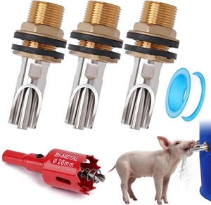 Schweine Nippel Tränke für Fass Set Edelstahl Schweintränke Futterautomat mit Messing - Bild 1 von 12