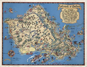 Mapa isla hawaiana de Oahu arte de pared vintage póster impresión decoración reproducción histórica - Imagen 1 de 2