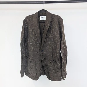 Men's ZARA LIMITED EDITION Blazer Jacquard Brown LARGE Silk Linen L 42 jacket - Picture 1 of 5