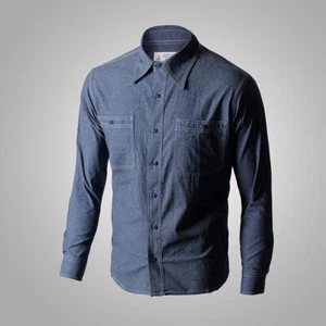 WW2 Riproduzione Vintage US Navy Denim Chambray Camicia da Lavoro Uomo Fatica Utility - Foto 1 di 7