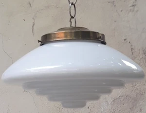 1940's Art Deco A.G.E. White /Milk Glass Ceiling Light Shade w Brass Gallery - Picture 1 of 15