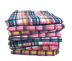 Lot of 8 Festive Madras Plaid Tablecloths 44 x 44" Square Pink Blue Yellow - Picture 1 of 9