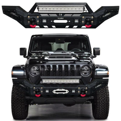 Vijay For 2020-2025 Jeep Gladiator JT Steel Front Bumper with Lights and D-Ring Foto 1 de 4