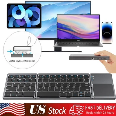 Mini Thin Fold Wireless Bluetooth Keyboard With Touchpad for iOS Android Windows - Image 1 of 4