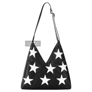Bolso de Hombro Hobo Slouch para Mujer Cuero Suave Negro Blanco Estrellas Pequeño Bolso TOTE - Imagen 1 de 7