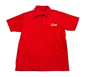 Vintage 70s Cuba Polo Shirt 1/2 Zip Size S Polyester National Team Red Warm Up - Picture 1 of 17