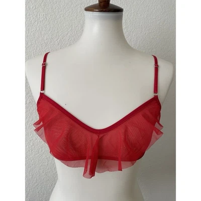 Only Hearts Bralette Women M Bra Whisper Ruffle Sheer Lingerie Intimates Red NWT - Image 1 of 4