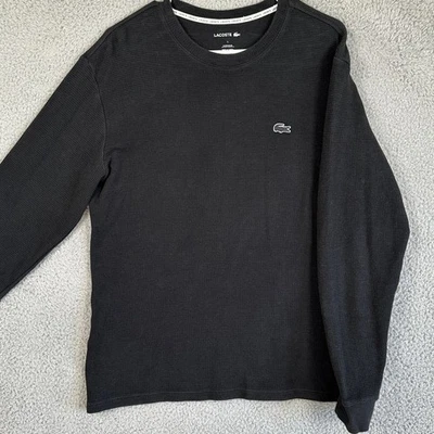 Sudadera Lacoste Prendas para dormir Hombres Grande Negra Cuello Redondo Térmica Tejido Gofre Logo Foto 1 de 4