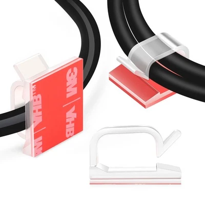 60 PCS Clear Adhesive Cable Clips for Wire Management - Under Desk Wall - Image 1 of 4