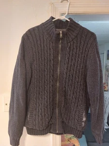 Boston Traders Gray Fleece Lined Cable Knit Men's Sweater Full Zip XL - Picture 1 of 10