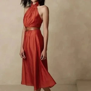 NWT Banana Republic Ruffle Halter Fall Burnt Orange Sz 6 $120 Dress 36x30x51 - Picture 1 of 11