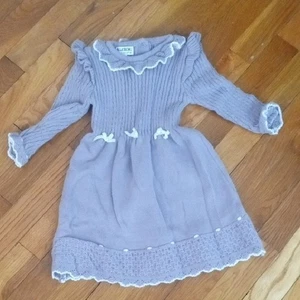 girl light purple ribbed dress crochet white accent 3t - Picture 1 of 2
