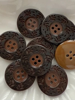 10PC Brown Vine and Leave Large Resin Sewing Button Flat Back 4 Holes 28mm - Image 1 of 4