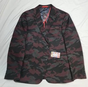$498 New 7 Downie St. Llief Sport Coat Blazer CAMO Men's 40 R Maroon Red Black - Picture 1 of 8
