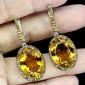 925 Sterling Silver Earrings Oval Citrine 18x13mm Natural Gemstone Jewelry - Picture 1 of 14
