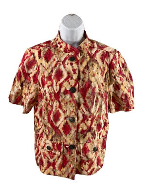 Chaqueta Blazer Chico Para Mujer Roja/Beige Manga Corta Lino Abotonada - 1 Foto 1 de 3