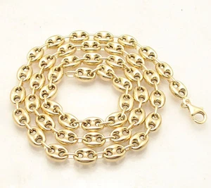 8mm Puffed Mariner Anchor  Link Chain Necklace Real 14K Yellow Gold - Picture 1 of 1