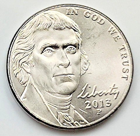 2013 P Jefferson Nickel -  BU Coin Pulled From OBW Roll Cover