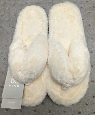 NING Women's Fluffy Flip-Flop Cream Color slippers, Size US 5-6 - Image 1 of 4