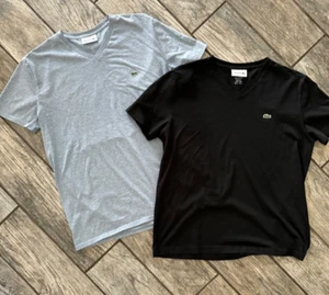 Lot of 2 Men's Lacoste V Neck Lightweight T-Shirts, Blue and Black Large L - Picture 1 of 6