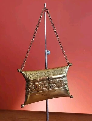Vtg 1970's Bohemian Indian Artistic Brass Pillow Clutch Chain Purse  Hand Made - Image 1 of 4
