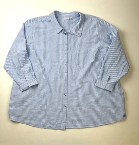 Joan Rivers Womens Plus Sz 5XL Blue/White Striped Seer Sucker Shirt Button Front - Picture 1 of 6