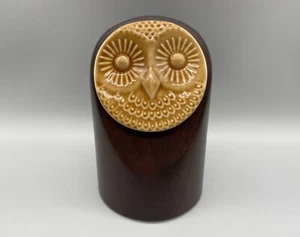 IKEA of Sweden Owl Figure Danish Modern Stylized Pottery Face Wood Body New - Picture 1 of 10