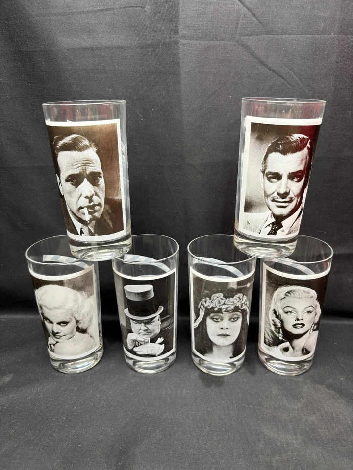 Set of 6 Designs ~ Glass Tumblers "HOLLYWOOD MOVIE CLASSICS"  ~ 5 3/4" Tall - Image 1 of 4