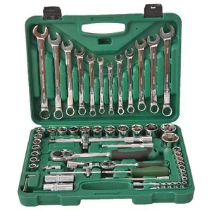 61Pcs Mechanics Tool Set 1/2" 1/4" Socket Tool Set Ratchet Set Wrenches Set - Picture 1 of 7