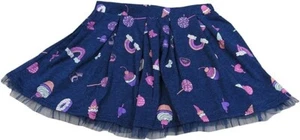 Epic Threads Little Girls Desserts-Print Pleated Skirt Tulle Hem 6 Medieval Blue - Picture 1 of 4