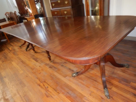 Antique English Banquet Table 10' 5" Mahogany w/ Hand Carved Wood & Brass Detail Cover