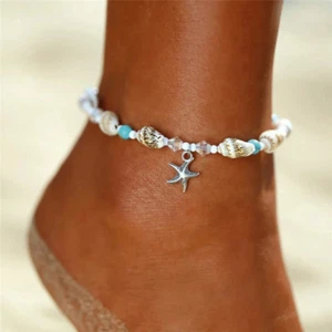 New Boho Ankle Bracelet Silver Tone Women Fashion Beaded Adjustable Beach Anklet - Picture 1 of 4