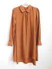 Women Size 42 Brown Cinnamon A Line Dress Long Sleeves Collared 