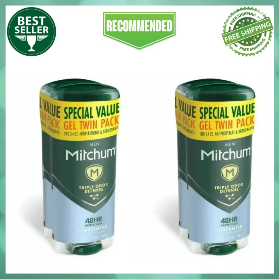 Mitchum Men Triple Odor Defense Antitranspirante Desodorante Gel Paquete de 4, Sin Perfume Foto 1 de 4