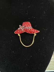 Red Hat Society Red Purple Crystal Brooch Pin Eyeglass Holder Flower Jewelry - Picture 1 of 5