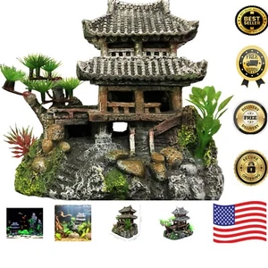 Hand-Painted Eastern Tower Fish Tank Castle Ornament - Eco-Friendly Design - Picture 1 of 8