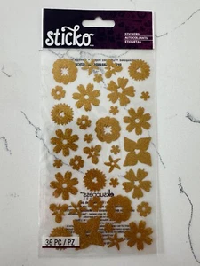Sticko Autocollant 36 PC Gold Glitter Flowers Various Sizes Scrapbooking Cards - Picture 1 of 4