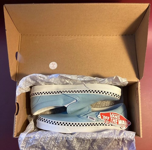 VANS ""OFF THE WALL"" CLASSICHE SCARPE SLIP ON BLU COOL CHECK FOXING NUOVE CON SCATOLA E ETICHETTE 7US
