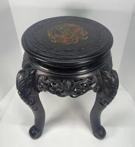 Vintage Meiji Era Japanese Nouveau Dragon Carved Wood Stool End Table Lacquered - Picture 1 of 16