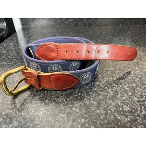 Vintage 1980's Amherst College Belt Leather & Cloth Solid Brass Buckle - Picture 1 of 9