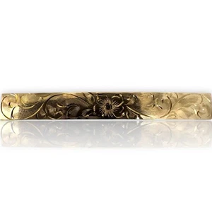 Victorian Antique 10kt Solid Gold Floral Motif Hand Chased Bar Pin Brooch - Picture 1 of 5