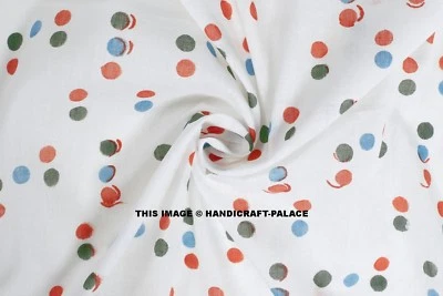 Indian Hand Block Print Running Loose Polka Dot Printed Cotton Fabrics By Yard - Image 1 of 3