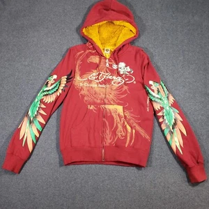 Ed Hardy Christian Audigier Hoodie Women's Medium Zip Up Pirate True Love Lined - Picture 1 of 13