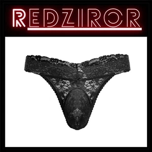Men's Lace Floral Thong - Sheer Mesh Low Waist Underwear for Special Occasions - Picture 1 of 4