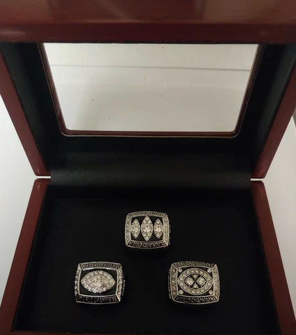 Oakland/Los Angeles Raiders - Super Bowl 3 Ring Set W Wooden Box. Allen Plunkett Cover